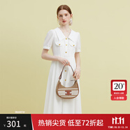 范思藍恩23FS12577法式V領襯衫連衣裙女夏季新款氣質復古通勤裙子 珍珠白 XL