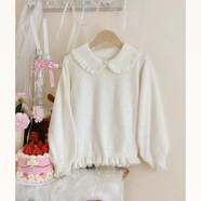 娃娃領(lǐng)仿貂絨毛衣親膚打底衫Lolita甜美荷葉領(lǐng)可愛(ài)少女內搭秋冬 米白色 M