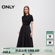 ONLY2025秋季新款優(yōu)雅氣質(zhì)純色拼接短袖長(cháng)裙連衣裙女|125107024 H1Z 黑色 L