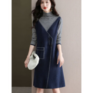 CEENIU配大衣連衣裙女秋冬中長(cháng)款針織衫假兩件毛衣裙寬松內搭打底裙 藍色 3XL 建議135-160斤