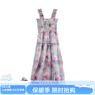 西町村屋（SETIROM）連衣裙女2023春季新款文藝長(cháng)裙子法式水墨花朵抽褶吊帶裙 XAAB10189花色 均碼
