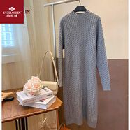 俞兆林加厚麻花打底連衣裙女秋冬新款感寬松中長(cháng)款毛衣裙配大衣 灰色 M 建議95-105斤