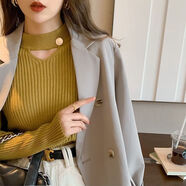 俞兆林（YUZHAOLIN）套頭掛脖針織毛衣女2025秋冬新款設計感小眾打底衫性感上衣女 黃色 M 建議95-105斤