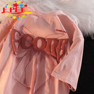 EPET2025新款美式復古蝴蝶結短袖t恤女夏ins街頭發(fā)泡立體3D字母上衣潮 粉紅色 L