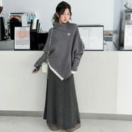 秋季新款個(gè)性女孩不規則毛衣高領(lǐng)潮流前線(xiàn)永不撞衫時(shí)尚中大童套裝 灰色長(cháng)裙 130 cm