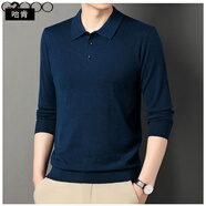 G2000中年羊毛衫男士翻領(lǐng)純色長(cháng)袖針織衫休閑寬松打底薄款毛衣 哈青 M (建議體重95-115斤)