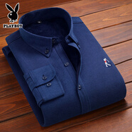 花花公子加絨加厚襯衫男士冬季保暖襯衣牛津紡休閑中年青年上衣寬松爸爸裝 LD藏青高爾夫刺繡 【加絨】 加厚 2XL 42 145-165斤