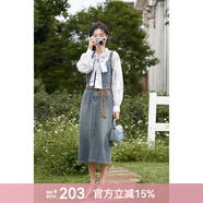 謎秀【去有風的地方吧】復古牛仔背帶連衣裙女2025春秋新款 藍色 牛仔裙 S