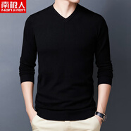 南極人（Nanjiren）中年薄款毛衣男士V領(lǐng)長(cháng)袖t恤針織衫潮牌春秋青年內搭羊毛衫線(xiàn)衣 820黑色 M 165100-120斤