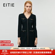 愛特愛（EITIE）精致高級感V領(lǐng)小香風(fēng)修身魚尾裙2025冬季新款毛呢連衣裙8007720 極簡黑20 XL (170)