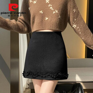 皮爾卡丹（pierre cardin）加厚毛呢A字裙半身裙女秋冬2025新款褲裙高腰包臀短裙子半裙 黑色 收藏優(yōu)先發(fā)貨 2XL 【建議129-141斤】