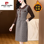 皮爾卡丹（pierre cardin）小香風(fēng)假兩件連衣裙女2025秋冬新款媽媽裝時(shí)尚娃娃領(lǐng)加絨保暖裙子 咖啡色（加絨款） 今年流行的輕奢品牌 5XL 140-155斤