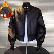 舉風(fēng)美式解構(gòu)短款皮衣外套男高級感痞帥機車棒球服潮牌工裝飛行員夾克 CQ333黑色【冬季加棉加厚】 L 【110-130斤】可穿