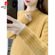 皮爾卡丹（pierre cardin）特大碼300斤早秋法式半高領(lǐng)針織衫女胖mm寬松加絨加厚毛衣打底衫 黃色 加絨 3XL (200-250斤)