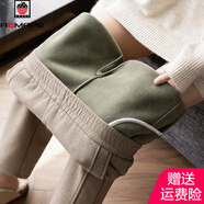 AEMAPE毛呢休閑哈倫褲女2025秋冬新款高腰煙管寬松九分哈倫褲加厚褲子女 無(wú)繩卡其色綠絨 升級版 XL 115-135