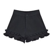 秋冬甜美氣質(zhì)高腰顯瘦木耳邊毛呢短褲女裝設計感花邊下擺外穿靴褲 黑色 胖妹妹小個(gè)子/顯瘦百搭 S 建議80-95斤