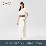OVV【愛(ài)情而已同款】OVV春夏熱賣(mài)女裝緞面堆堆領(lǐng)短袖連衣裙 米白15 M