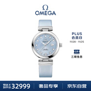 歐米茄（OMEGA）碟飛系列自動(dòng)機械表徑34mm女表鑲鉆藍盤(pán)皮帶425.32.34.20.57.002