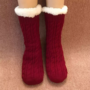 中掌柜冬天暖腳寶女暖腳神器睡覺(jué)床上用宿舍保暖襪子捂腳不插電被窩暖足 女士酒紅色麻花35-40碼