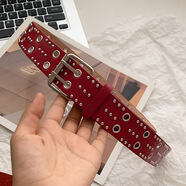 美國覆古高端紅腰帶2025新款個(gè)性化時(shí)尚性感窄腰帶 雙扣眼+小釘珠腰帶 104cm