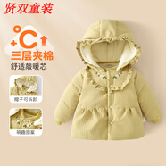 迪士尼（Disney）兒童羽絨棉服寶寶加厚棉服連帽保暖冬裝男女童外出棉襖 月黃百褶 80 cm