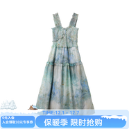 西町村屋（SETIROM）連衣裙女2023春季新款文藝長(cháng)裙子法式水墨花朵抽褶吊帶裙 XAAB10108花色 均碼