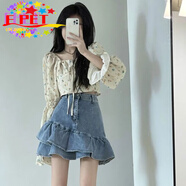 EPET2025夏季荷葉邊牛仔半身裙女韓版ins寬松學(xué)生百搭顯瘦A字包臀短裙 主圖款 M 90-100斤