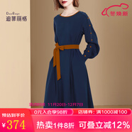 迪菲麗格法式純色長(cháng)袖連衣裙女2025新款春裝赫本風(fēng)別致系帶收腰顯瘦毛衣裙 圖片色 XL