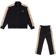 NERDY韓國同款運動(dòng)服套裝 IU李智恩明星同款串標休閑紫色情侶外套 黑色套裝 L