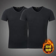 南極人2件】冬季男士加絨短袖t恤V領(lǐng)純色打底衫加厚保暖秋衣冬天棉半 黑色+黑色 M M 建議160-165c100-115斤