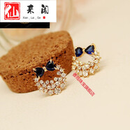 bhiodha韓版S925銀針蝴蝶結鉆耳釘女百搭超閃小清新 寶石藍水晶鋼針