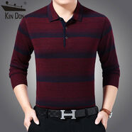 金盾長(cháng)袖羊絨薄T恤中年男羊毛針織衫中老年毛衣寬松爸爸裝打底衫 紫紅色KD-NZC1027 2XL 185XXXL56