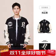 準(zhǔn)者棒球服夾克外套男裝2025秋冬新款美式復(fù)古PU皮袖休閑寬松運(yùn)動開衫 902純正黑  2025新款【加厚款】 XS