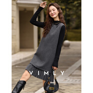 梵希蔓 灰色圓領(lǐng)無(wú)袖背心連衣裙女25年冬季新款直筒a字拼接百褶裙 A3572 深灰色 S （建議90-100斤）