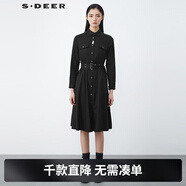 sdeer圣迪奧2022冬季個(gè)性翻領(lǐng)撞色字母氣質(zhì)通勤襯衫連衣裙女款S21481208 黑色/91 M 165