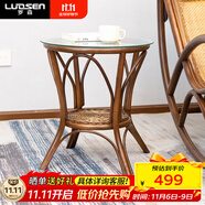 羅森（LUOSEN）家用茶臺(tái)真藤椅配套茶幾 藤制搖搖椅客廳鋼化玻璃邊幾 多層置物架