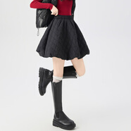 忻縈棉裙冬季加厚夾棉花苞半身裙女冬保暖蓬蓬短裙小個(gè)子高腰遮胯a字 黑色 L