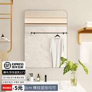 德旭浴室鏡子貼墻自粘洗手衛生間洗漱臺梳妝化妝鏡廁所壁掛免打孔掛墻 【銀白色】40*60cm