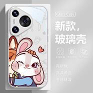 美十美分（MSMF）瘋狂動(dòng)物城適用oppo手機殼情侶卡通創(chuàng  )意貼貼朱迪尼克玻璃男女款一對全包防摔保護套 【玻璃星河銀】朱迪-BL5109Y OPPOFindx5/5G