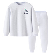 三槍保暖內衣套裝全棉兒童三層空氣棉女孩 秋冬季男孩夾棉內衣暖棉A類(lèi) 男藍色高菲（圓領(lǐng)） 130 適合身高113-125/體重40-50斤