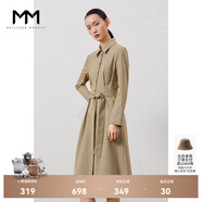 麥檬商場(chǎng)同款MM麥檬冬裝收腰細條紋長(cháng)袖連衣裙女5BA195741 淺棕 S