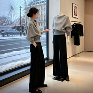 小紅書(shū)米白色不規則翻領(lǐng)針織衫毛衣女可外穿內搭秋冬感韓系慵 灰色 S 建議70-95斤