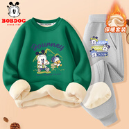 巴布豆兒童加絨套裝男童秋冬新款加厚保暖一體絨兩件套百搭運動(dòng)風(fēng)帥氣 綠 徒步巴布+灰 聰明三巴布X 100