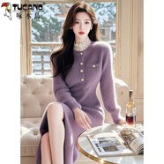 啄木鳥(niǎo)秋冬款氣質(zhì)名媛高端簡(jiǎn)約時(shí)尚風(fēng)情萬(wàn)種的紫色打底針織連衣裙女2025 連衣裙 M 【95-105斤】