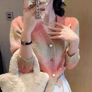 PMOG針織衫女慵懶寬松顯瘦收腰韓版彩色毛衣女秋冬休閑時(shí)尚針織開(kāi)衫女 粉色 S