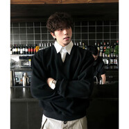 蕭蕭布落美式假兩件條紋V領(lǐng)衛衣男秋季寬松boxy套頭上衣學(xué)院風(fēng)長(cháng)袖Polo衫  XL