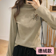 小紅書(shū)爆款德絨半高領(lǐng)磨毛長(cháng)袖t恤女時(shí)尚百搭保暖上衣加厚內搭打 燕麥(側邊兔) S建議8095斤 均碼