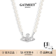GATMEET珍珠項鏈回形針土星歐陽(yáng)娜娜明星同款情人節生日禮物送女友老婆 銀色土星項鏈