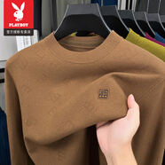 花花公子（PLAYBOY）高檔羊毛衫男士春秋款針織衫圓領(lǐng)薄款毛衣男長(cháng)袖t恤線(xiàn)衣打底衫男 官方店品牌長(cháng)袖6009卡其色 L 170建議120-135斤