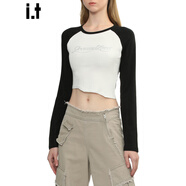 GROUND ZERO【明星同款】i.t香港潮牌長(cháng)袖T恤女修身新款個(gè)性不對稱(chēng)時(shí)尚上衣 白色 XS 80-90斤/150-1605cm